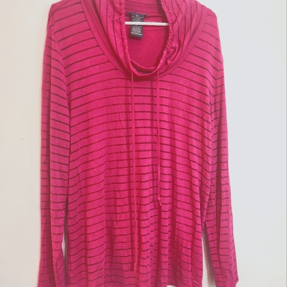 Chelsea & Theodore Top XXL 2XL Pink Striped Cowl Neck Built in Undershirt flowin - Picture 3 of 7